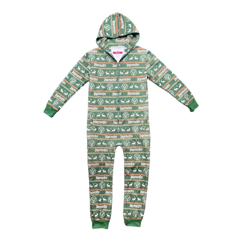 SOLD Jägermeister Adult XS Body Suit Hooded Beer Sweatshirt Pajamas Zip Front